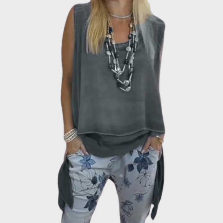 Oriane - Women's Two-Piece Set: Sleeveless Top and Printed Pants