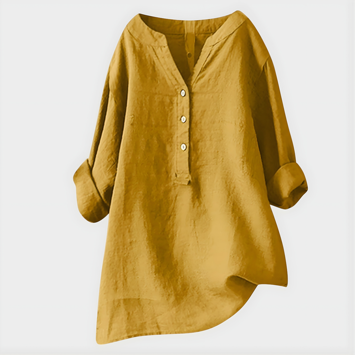Veronique | Elegant Cotton-Linen V-Neck Blouse