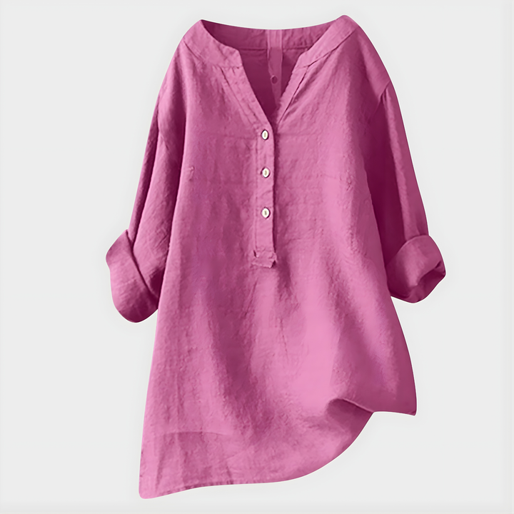 Veronique | Elegant Cotton-Linen V-Neck Blouse
