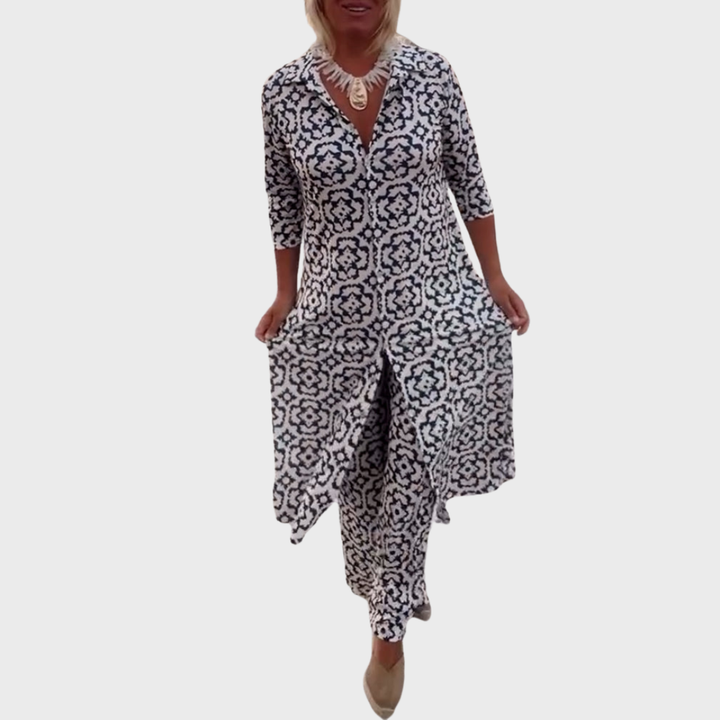 Livia | Vintage Printed Blouse & Pants Set