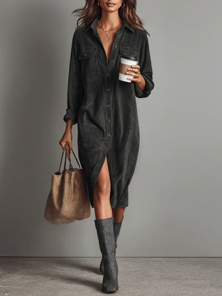 Margaret | Corduroy Button Midi Dress