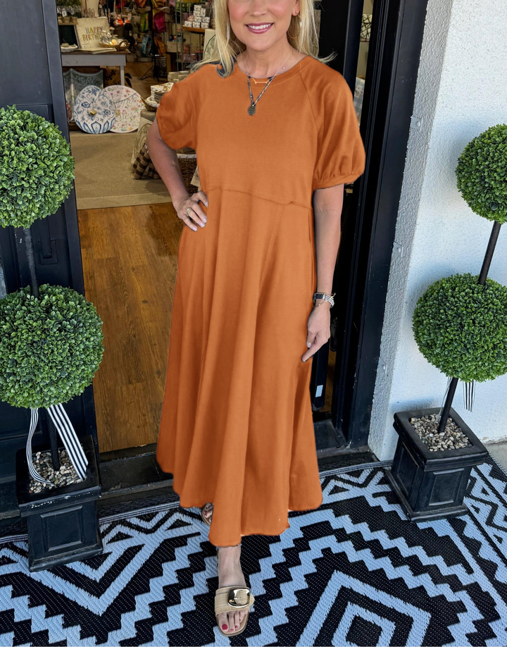 Lesly | Chic Puff Sleeve Round Neck Maxi Dress