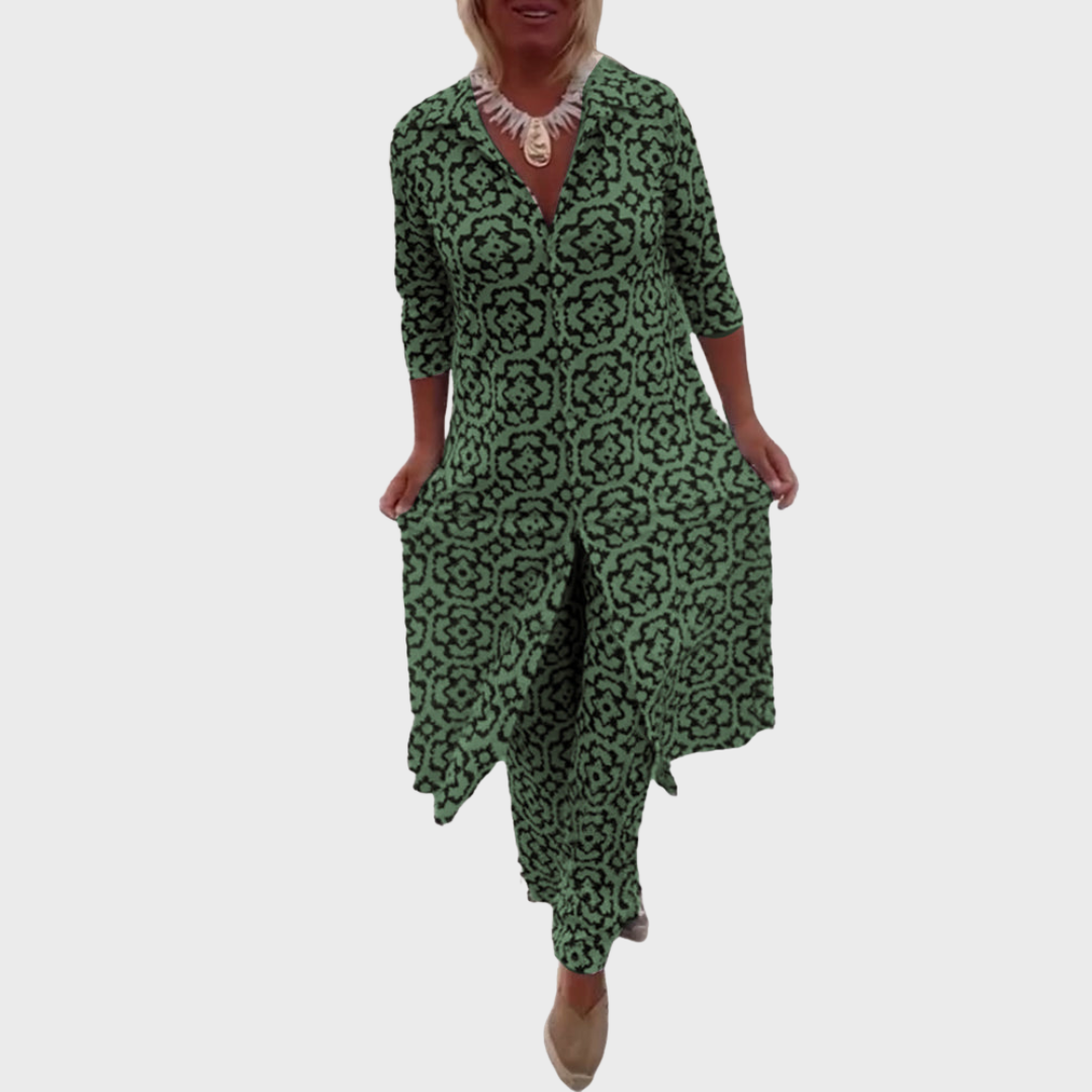 Livia | Vintage Printed Blouse & Pants Set