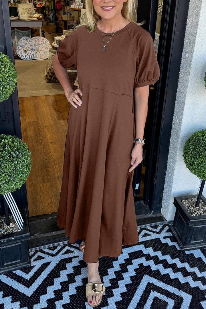 Lesly | Chic Puff Sleeve Round Neck Maxi Dress
