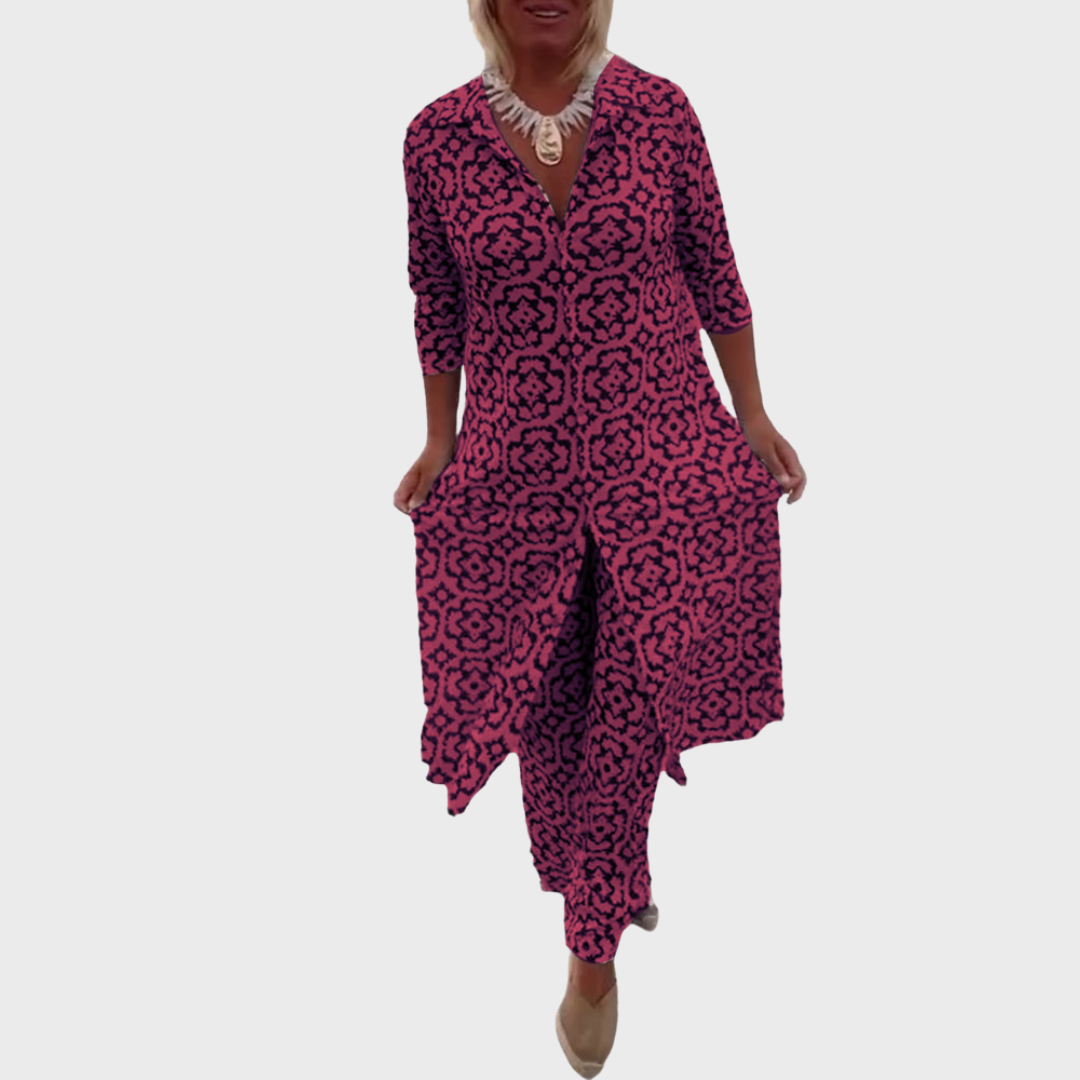Livia | Vintage Printed Blouse & Pants Set