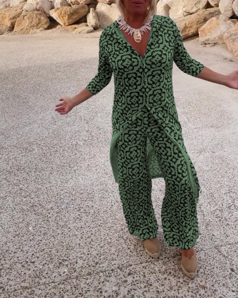 Livia | Vintage Printed Blouse & Pants Set