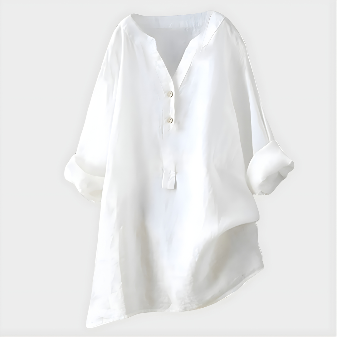 Veronique | Elegant Cotton-Linen V-Neck Blouse