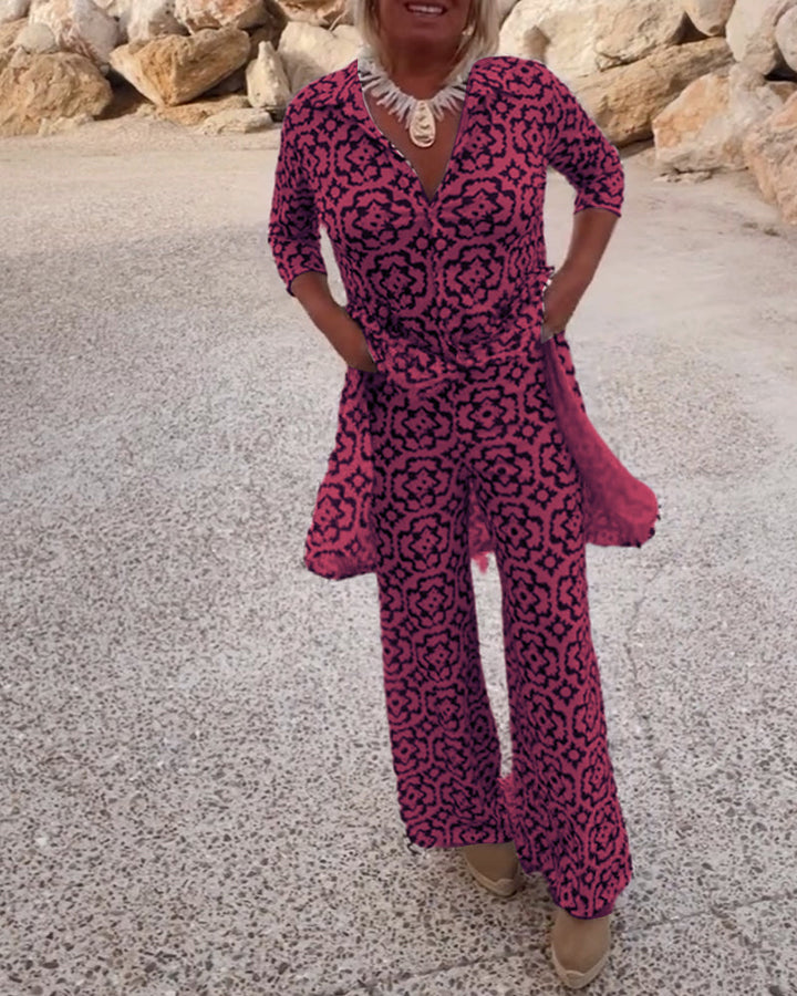 Livia | Vintage Printed Blouse & Pants Set