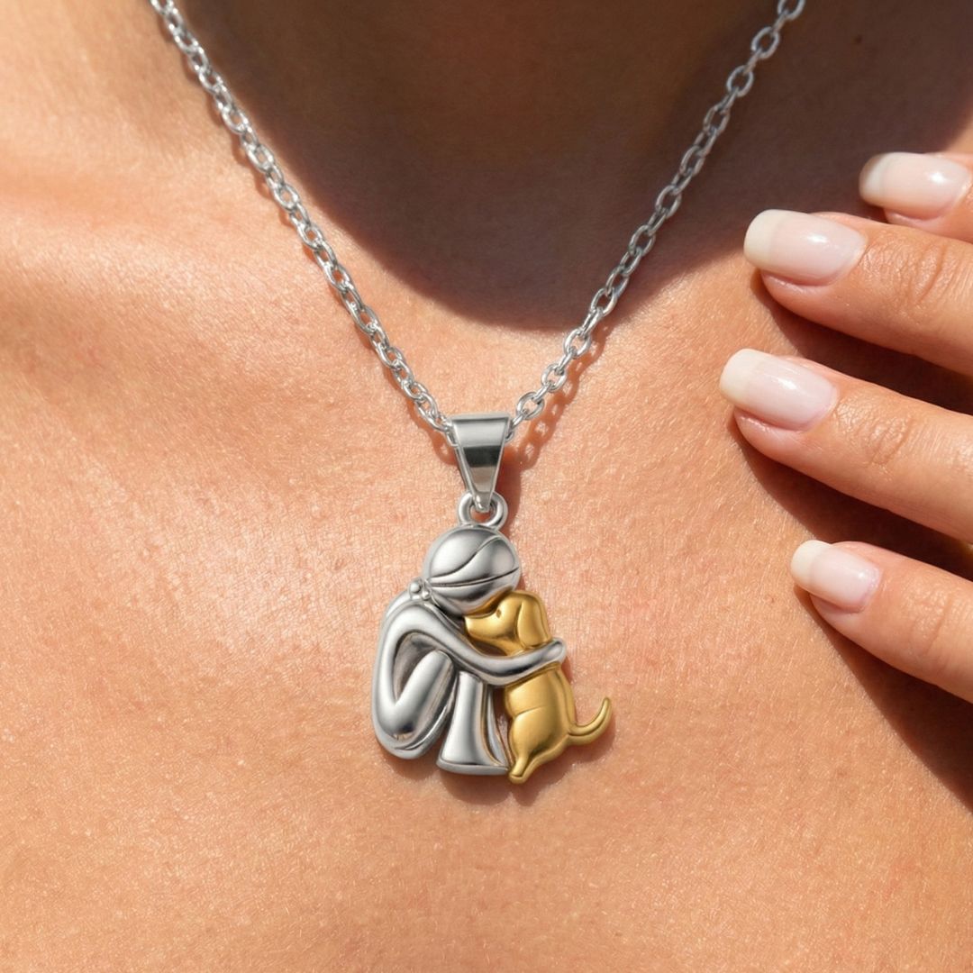Silver & Gold Hug Dog Necklace