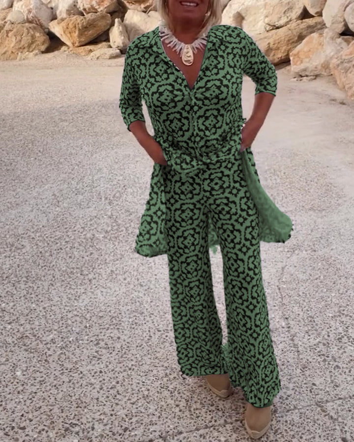 Livia | Vintage Printed Blouse & Pants Set