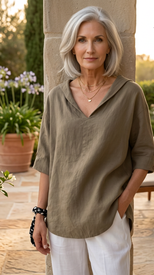 Lola - Timeless Linen V-Neck Blouse