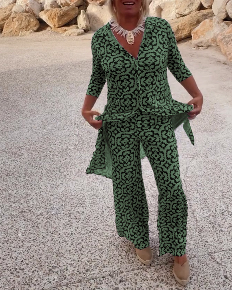 Livia | Vintage Printed Blouse & Pants Set