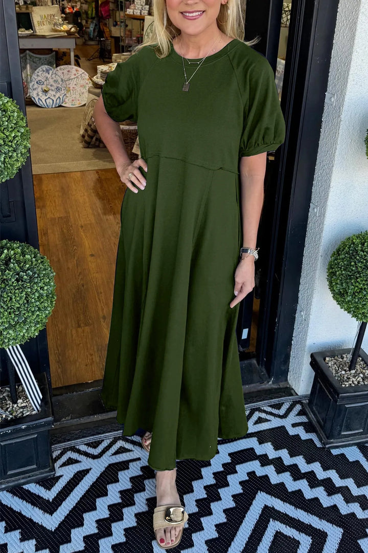 Lesly | Chic Puff Sleeve Round Neck Maxi Dress