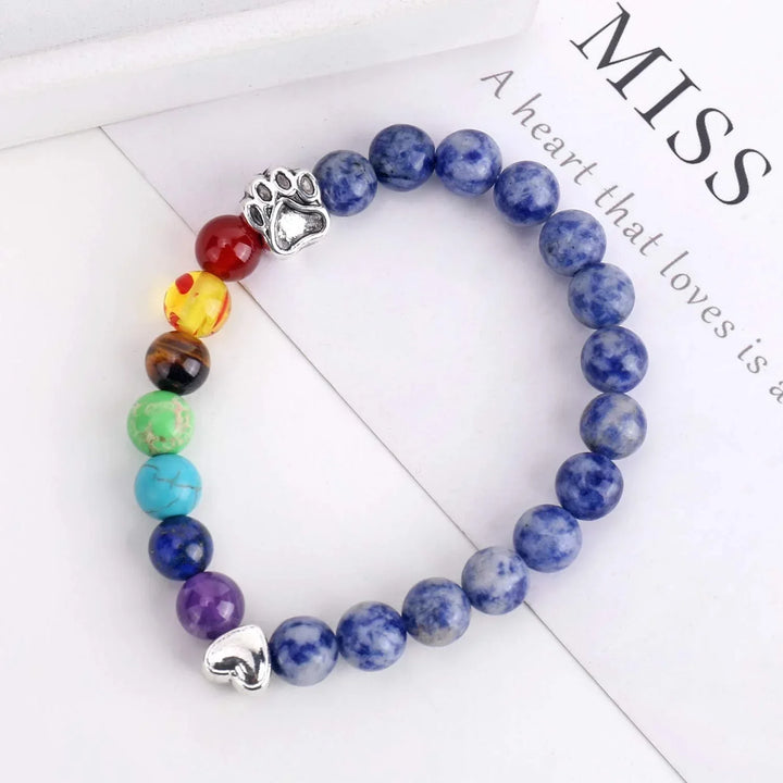 Colorful Stone Heart Paw Bracelet