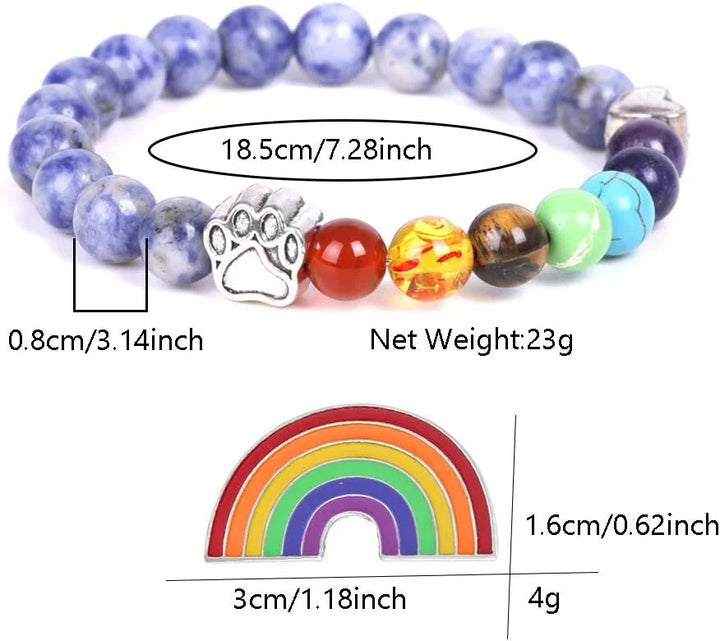 Colorful Stone Heart Paw Bracelet