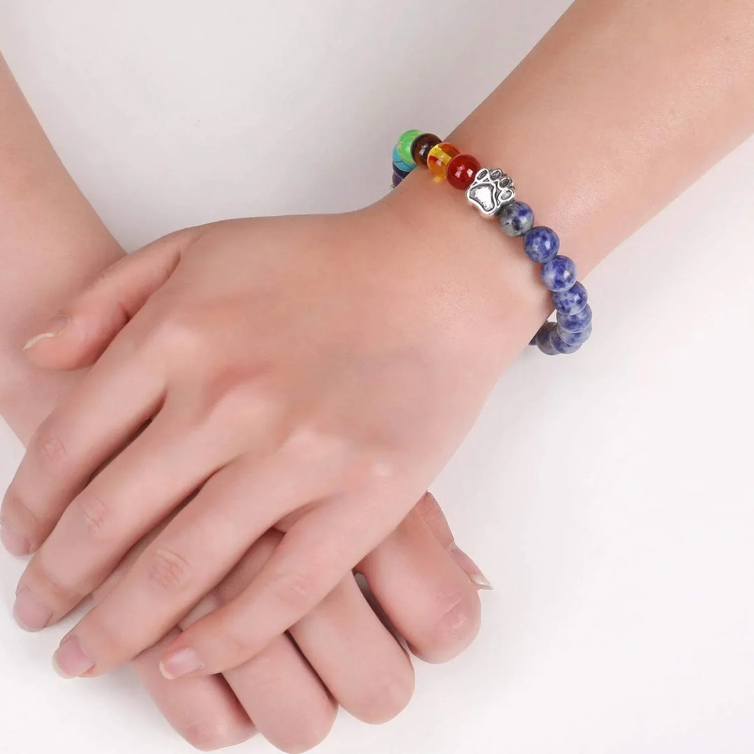 Colorful Stone Heart Paw Bracelet