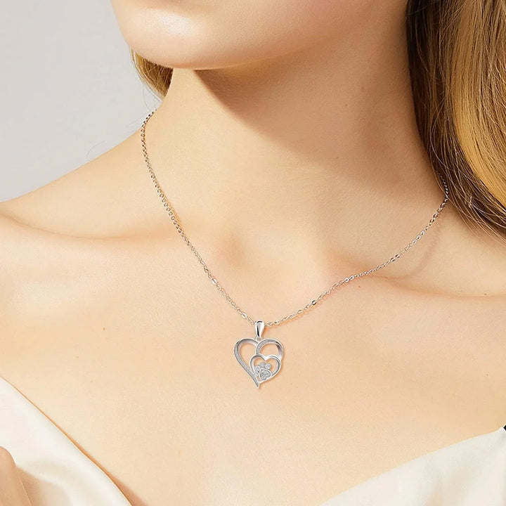 Silvered Heart & Paw Zirconia Necklace