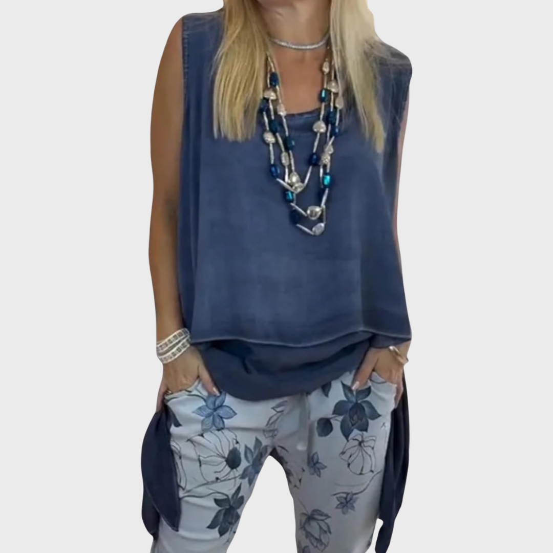 Oriane - Women's Two-Piece Set: Sleeveless Top and Printed Pants