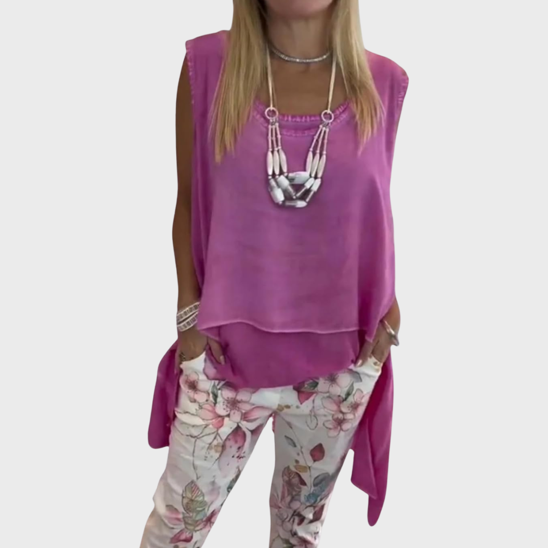 Oriane - Women's Two-Piece Set: Sleeveless Top and Printed Pants