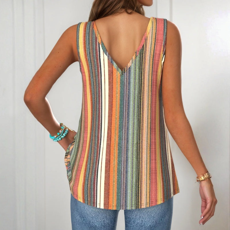 Maya | Striped Button-Detail Tank Top