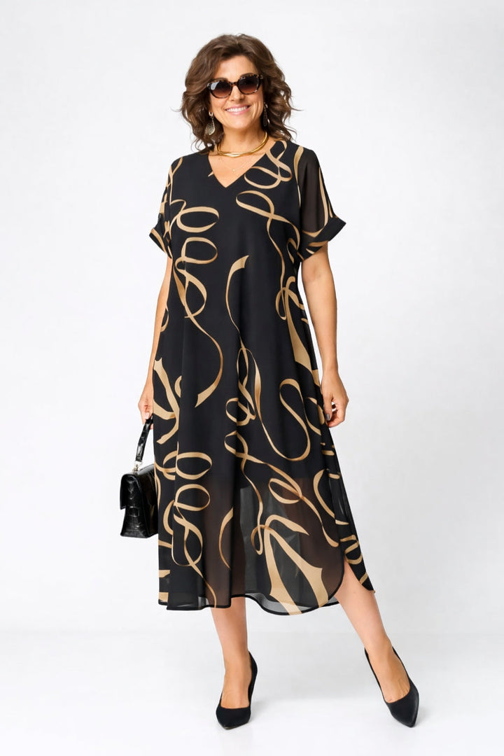 Emma | V-Neck White Midi Dress with Relaxed Fit