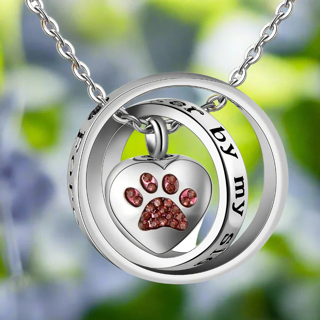 Black & Red Paw Orbit Silver Necklace