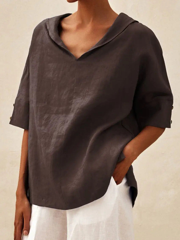 Lola - Timeless Linen V-Neck Blouse