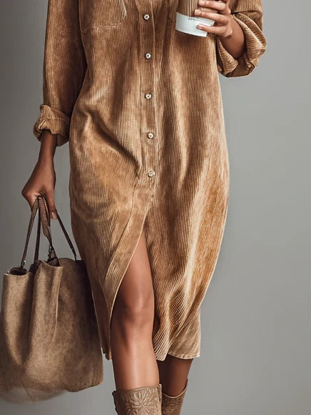Margaret | Corduroy Button Midi Dress
