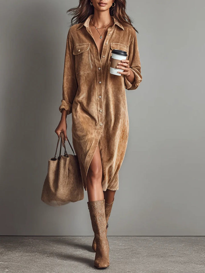 Margaret | Corduroy Button Midi Dress