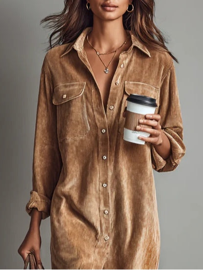 Margaret | Corduroy Button Midi Dress