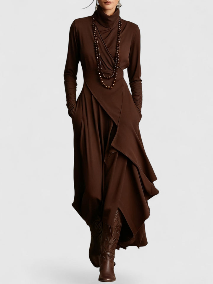 Janice - High neck Asymmetrical Pleated Maxi Dress