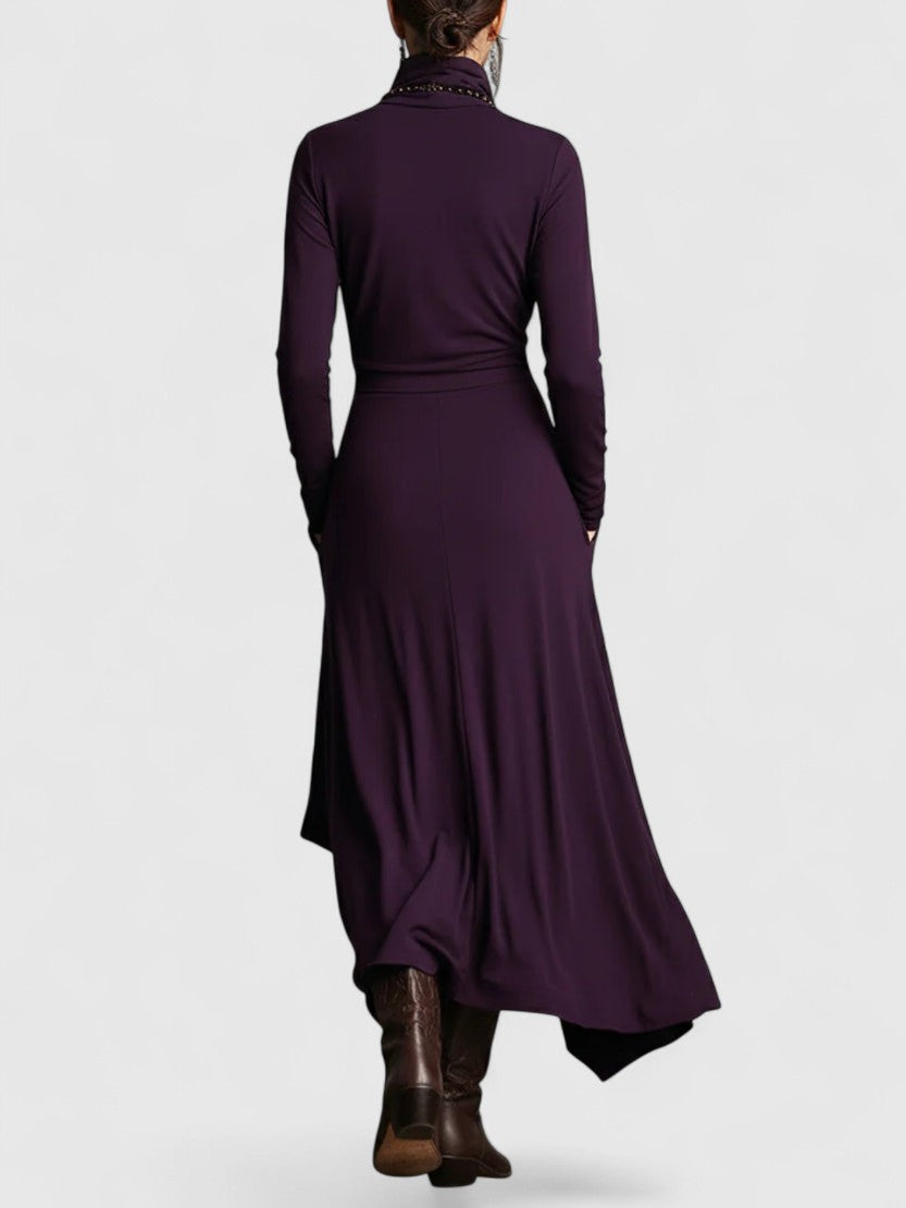 Janice - High neck Asymmetrical Pleated Maxi Dress