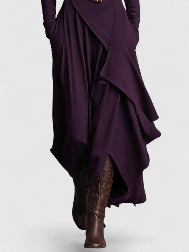 Janice - High neck Asymmetrical Pleated Maxi Dress