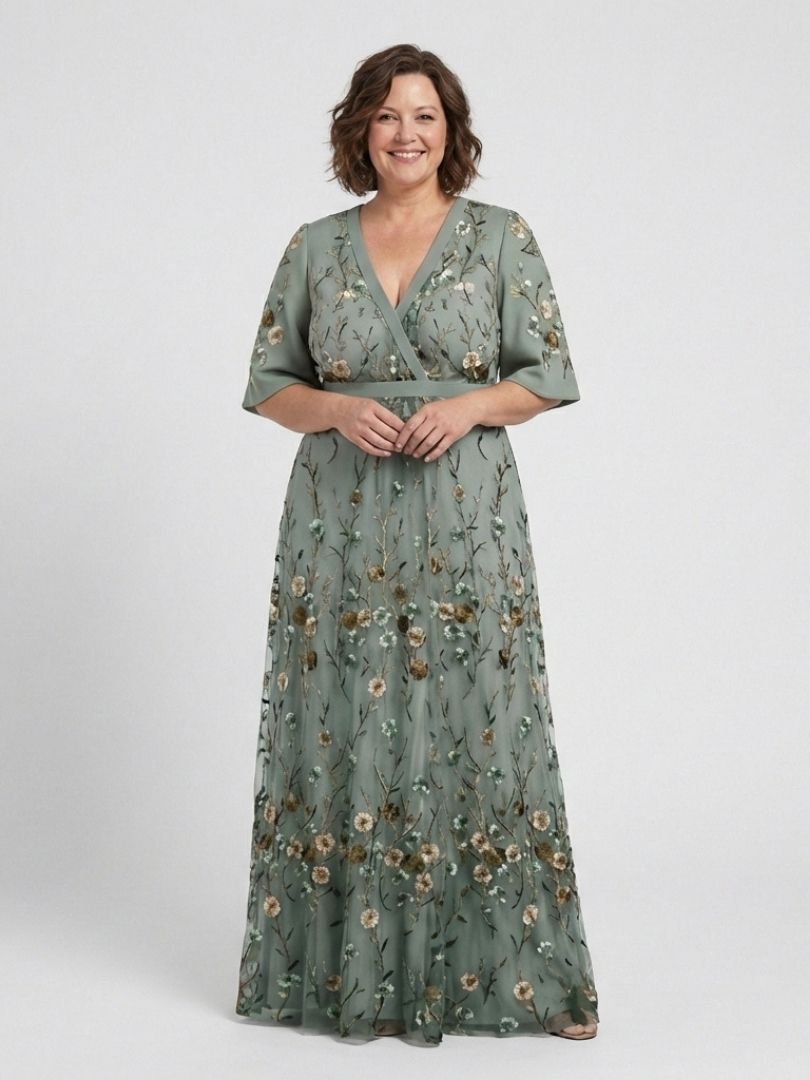 Eva | Floral V Neck Short Sleeve Maxi Dress