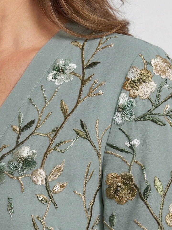 Eva | Floral V Neck Short Sleeve Maxi Dress