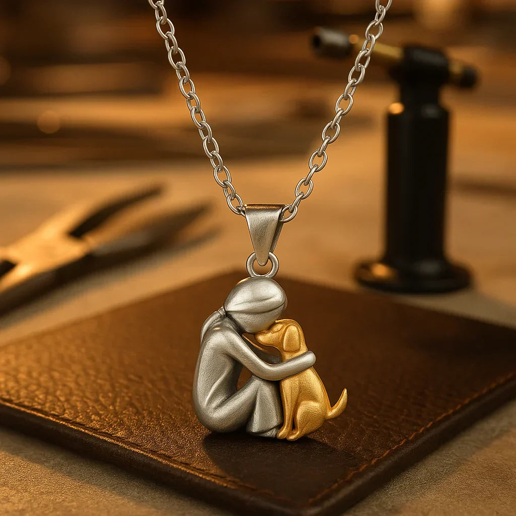 Silver & Gold Hug Dog Necklace