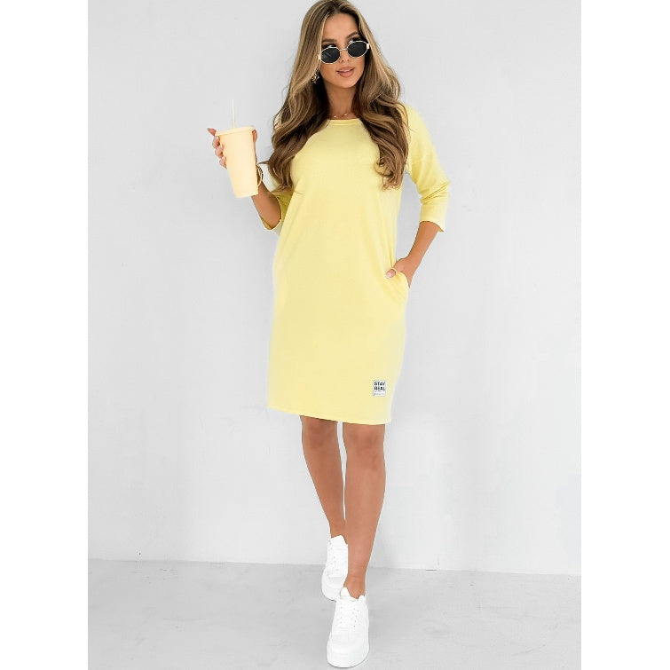 Hannah | Round Neck 3/4 Sleeve Dress with Pockets