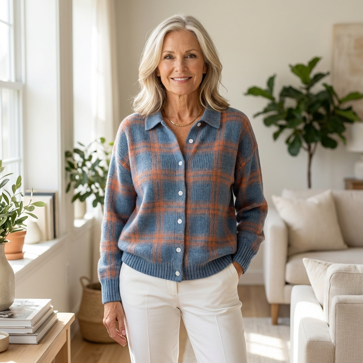 Mira™ – Soft Hoodie Blouse with Check Pattern