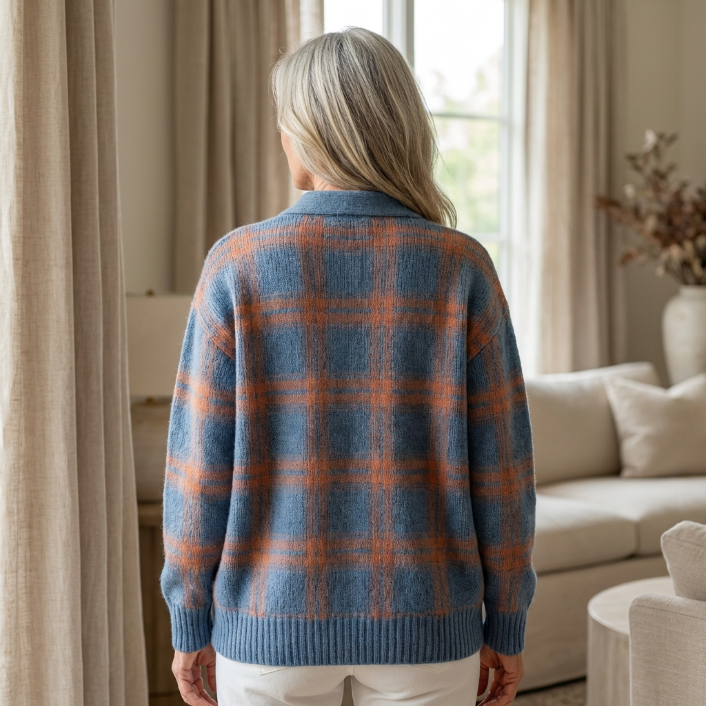 Mira™ – Soft Hoodie Blouse with Check Pattern