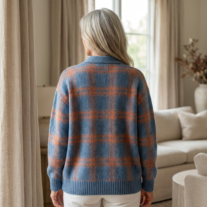 Mira™ – Soft Hoodie Blouse with Check Pattern